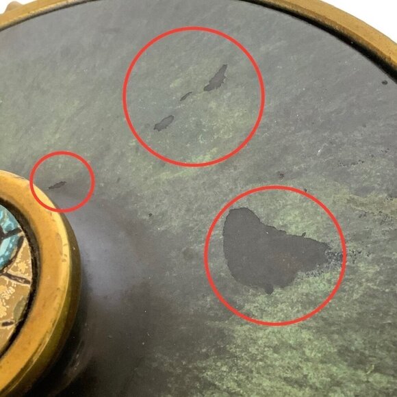 Vintage Dayagi Brass Enamel Lidded Dish Mosaic Rooster Handle Green Gold Israel - Picture 10 of 10